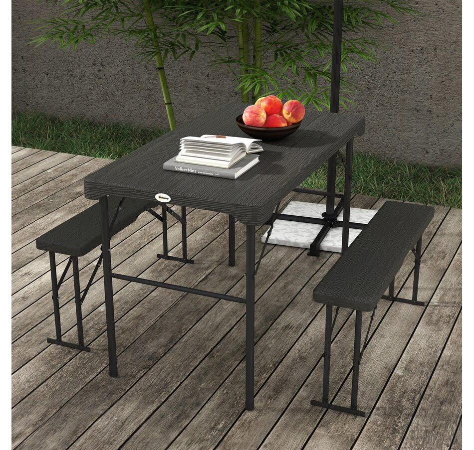 Image 988337_ALTMORE1.jpg, Product 988-337 / Price $144.99, Outsunny HDPE Picnic Table Set w/ Beer Table & 2 Benches for 4, Dark Grey from Outsunny on TSC.ca's Health & Fitness department
