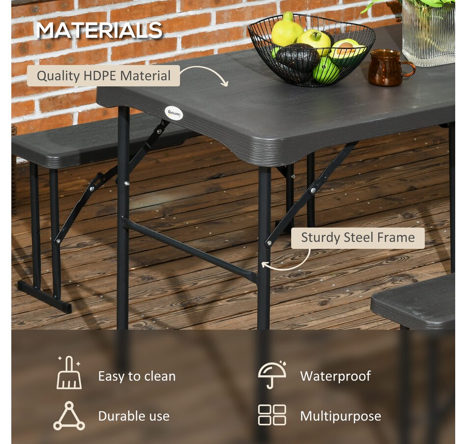 Image 988337_ALTMORE3.jpg, Product 988-337 / Price $144.99, Outsunny HDPE Picnic Table Set w/ Beer Table & 2 Benches for 4, Dark Grey from Outsunny on TSC.ca's Health & Fitness department