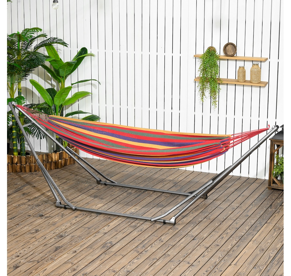 Image 988352_ALTMORE1.jpg, Product 988-352 / Price $109.99, Outsunny 2-in-1 Steel Hammock Stand, Foldable Hammock Net Stand, Black from Outsunny on TSC.ca's Home & Garden department