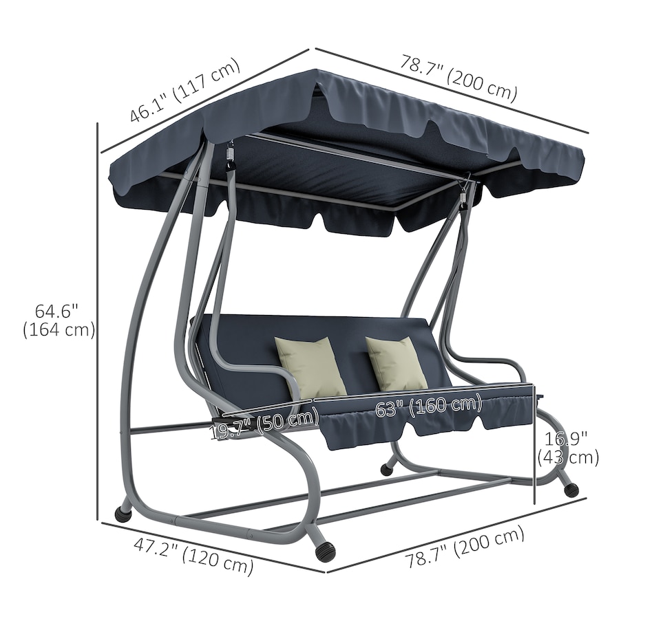 Image 988353_ALTMORE2.jpg, Product 988-353 / Price $329.99, 3 Seater Covered Swing Chair Garden Hammock w/ Canopy and 2 Pillows from Outsunny on TSC.ca's Home & Garden department