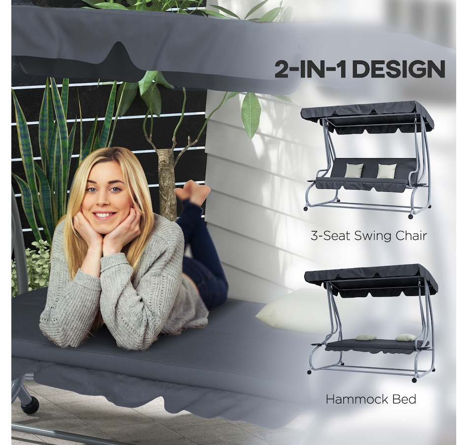 Image 988353_ALTMORE3.jpg, Product 988-353 / Price $329.99, 3 Seater Covered Swing Chair Garden Hammock w/ Canopy and 2 Pillows from Outsunny on TSC.ca's Home & Garden department