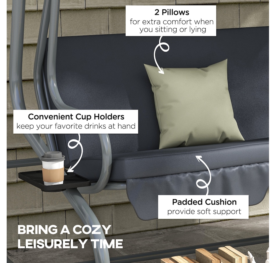 Image 988353_ALTMORE6.jpg, Product 988-353 / Price $329.99, 3 Seater Covered Swing Chair Garden Hammock w/ Canopy and 2 Pillows from Outsunny on TSC.ca's Home & Garden department