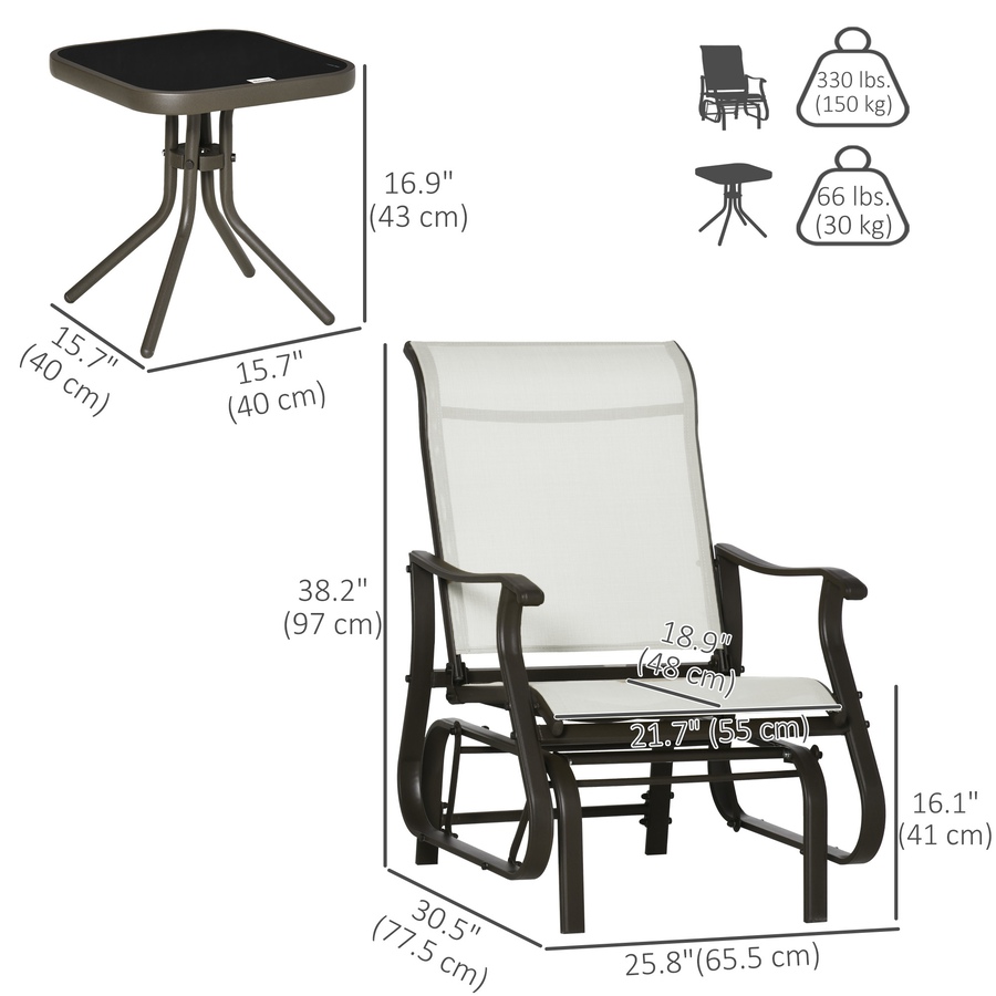 Image 988358_ALTMORE10.jpg, Product 988-358 / Price $219.99, Outsunny 3PCs Glider Rocking Chairs with Table for Patio Garden Cream White from Outsunny on TSC.ca's Home & Garden department