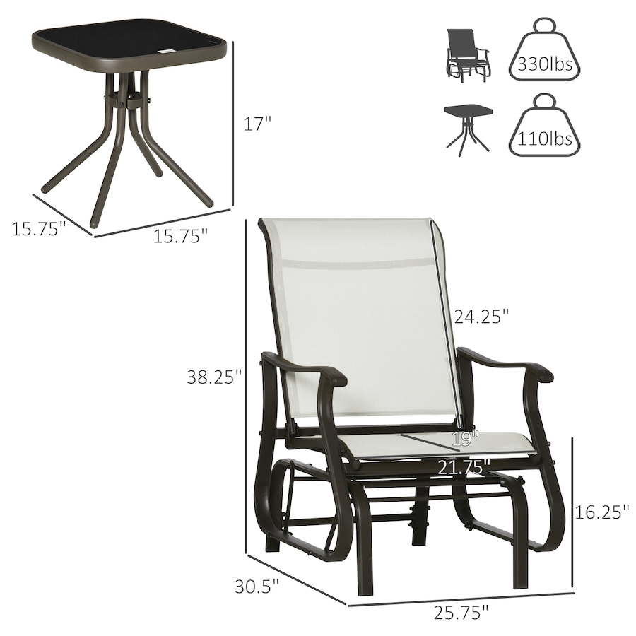 Image 988358_ALTMORE2.jpg, Product 988-358 / Price $219.99, Outsunny 3PCs Glider Rocking Chairs with Table for Patio Garden Cream White from Outsunny on TSC.ca's Home & Garden department