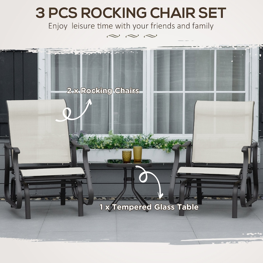 Image 988358_ALTMORE3.jpg, Product 988-358 / Price $219.99, Outsunny 3PCs Glider Rocking Chairs with Table for Patio Garden Cream White from Outsunny on TSC.ca's Home & Garden department