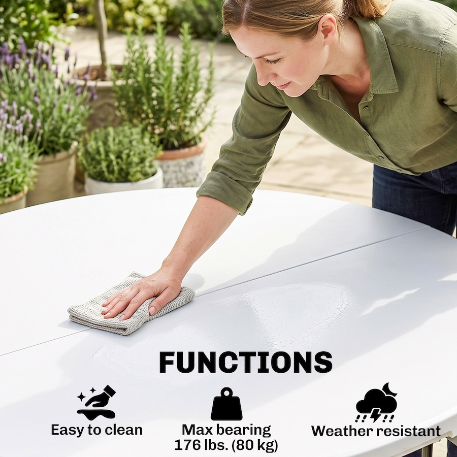 Image 988364_ALTMORE11.jpg, Product 988-364 / Price $153.99, Outsunny Folding Patio Table Outdoor HDPE Round Picnic Table for 6, White from Outsunny on TSC.ca's Home & Garden department