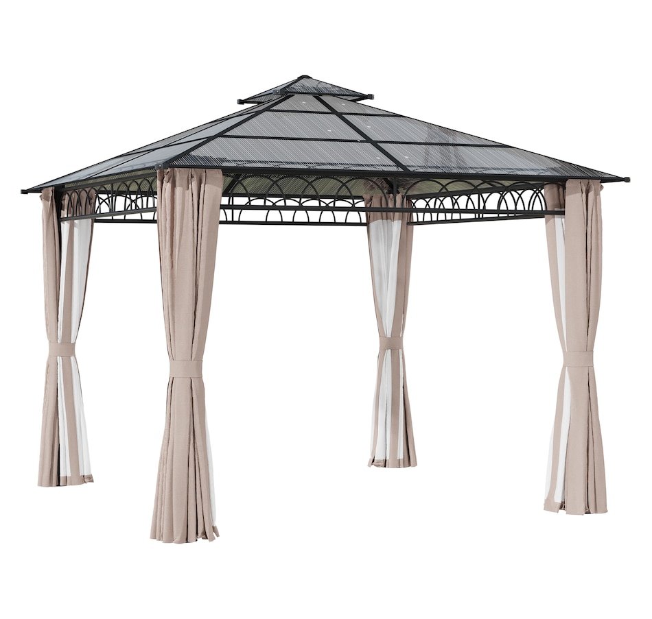 Image 988375.jpg, Product 988-375 / Price $879.99, Outsunny 10' x 10' Double Roof Hardtop Gazebo with Nettings Curtains Khaki from Outsunny on TSC.ca's Home & Garden department