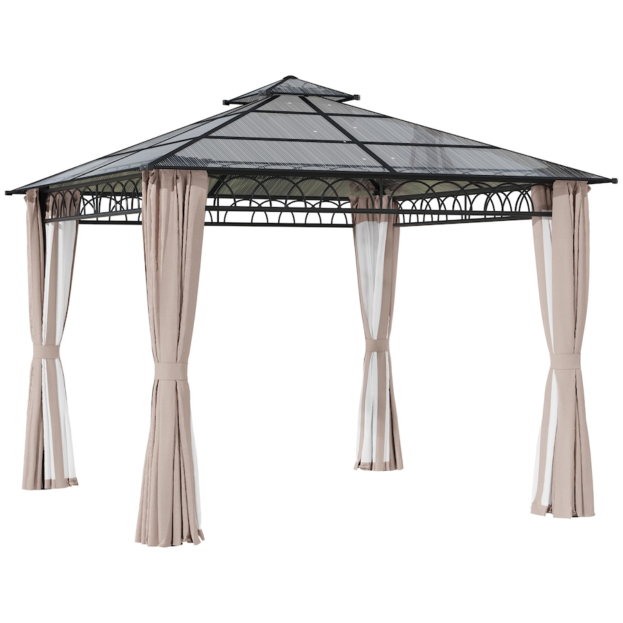 Image 988375.jpg, Product 988-375 / Price $699.99, Outsunny 10' x 10' Double Roof Hardtop Gazebo with Nettings Curtains Khaki from Outsunny on TSC.ca's Home & Garden department