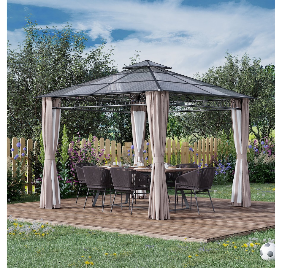 Image 988375_ALTMORE1.jpg, Product 988-375 / Price $879.99, Outsunny 10' x 10' Double Roof Hardtop Gazebo with Nettings Curtains Khaki from Outsunny on TSC.ca's Home & Garden department