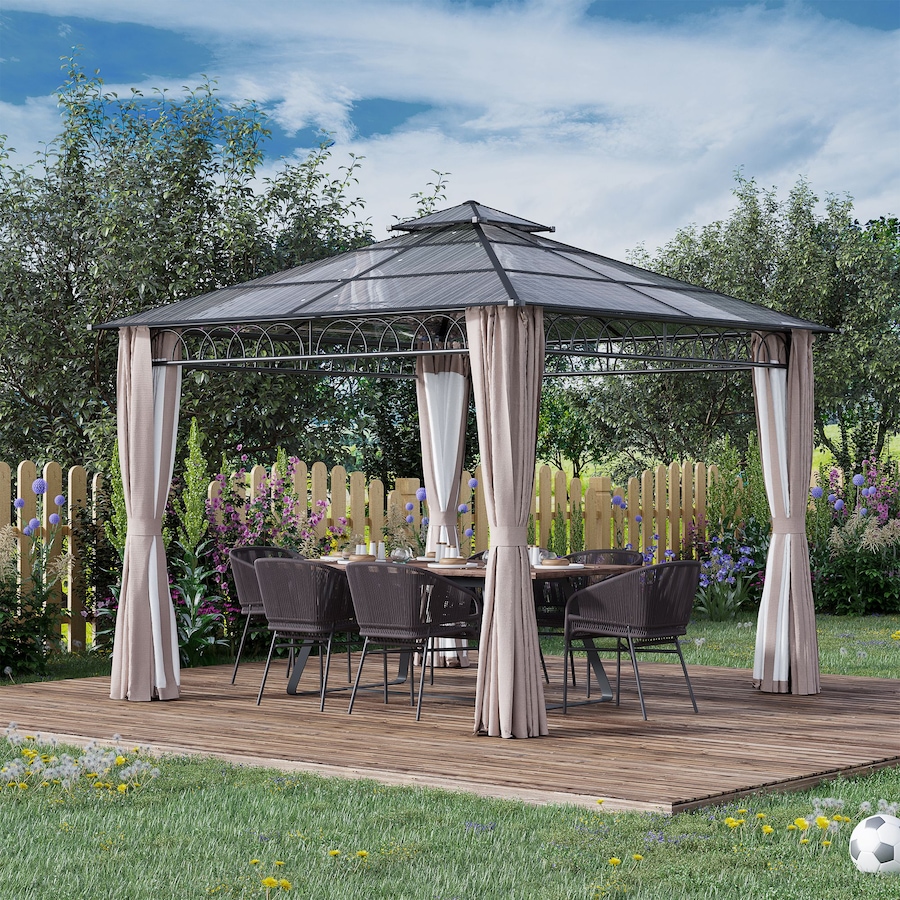 Image 988375_ALTMORE1.jpg, Product 988-375 / Price $699.99, Outsunny 10' x 10' Double Roof Hardtop Gazebo with Nettings Curtains Khaki from Outsunny on TSC.ca's Home & Garden department