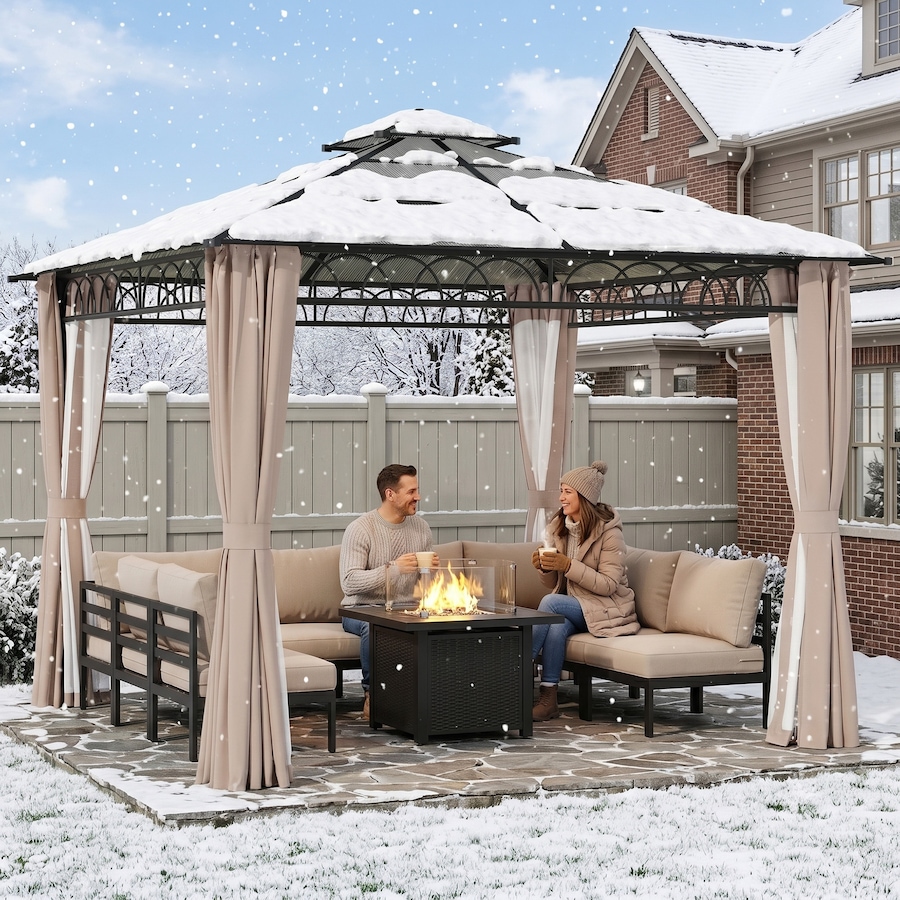 Image 988375_ALTMORE10.jpg, Product 988-375 / Price $699.99, Outsunny 10' x 10' Double Roof Hardtop Gazebo with Nettings Curtains Khaki from Outsunny on TSC.ca's Home & Garden department