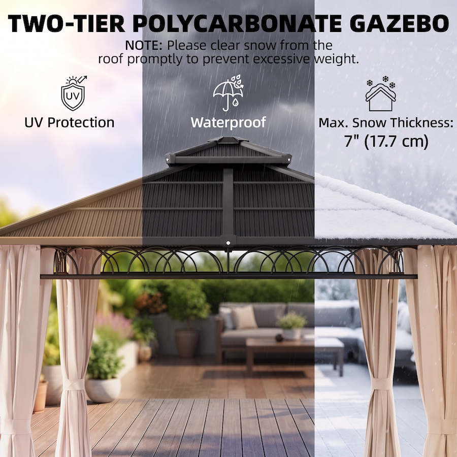 Image 988375_ALTMORE11.jpg, Product 988-375 / Price $699.99, Outsunny 10' x 10' Double Roof Hardtop Gazebo with Nettings Curtains Khaki from Outsunny on TSC.ca's Home & Garden department