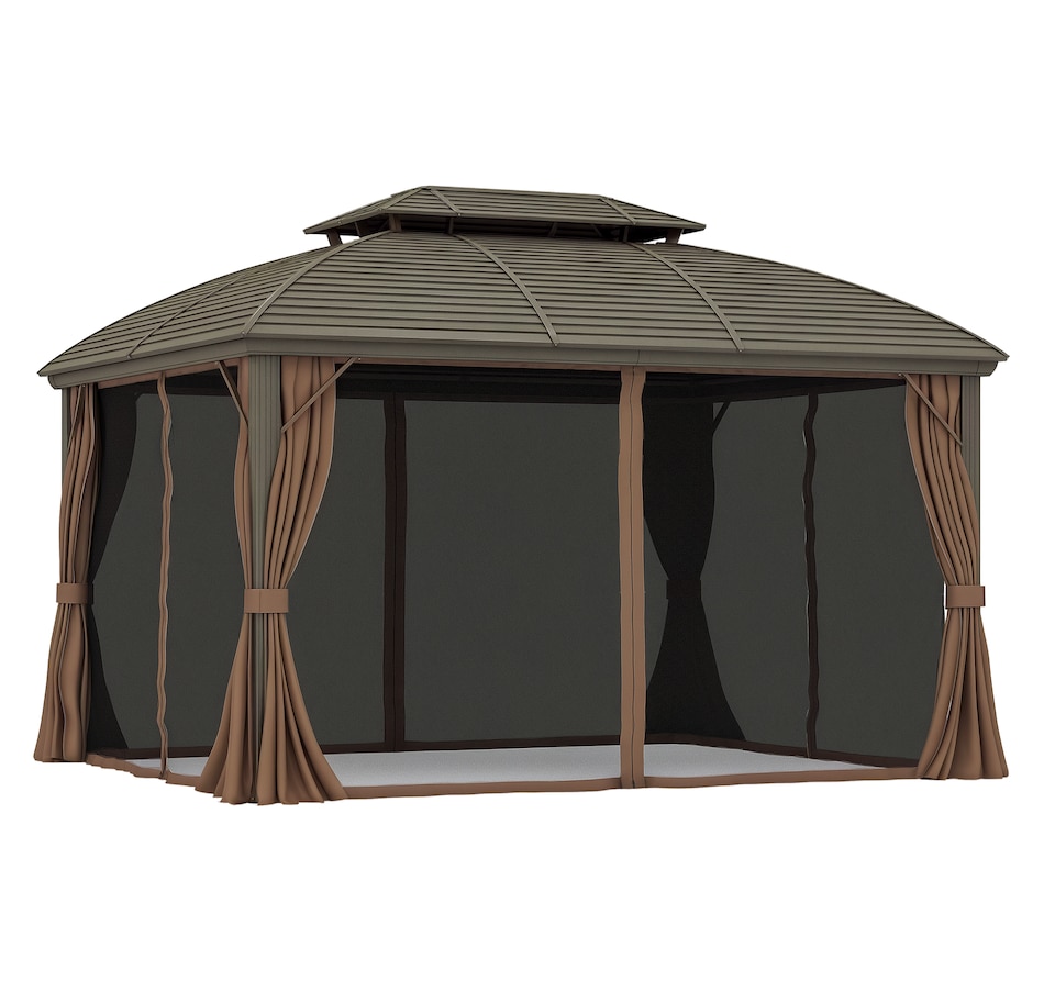 Image 988376.png, Product 988-376 / Price $1,289.99, Outsunny 10' x 12' Metal Roof Hardtop Gazebo w/ Curtains & Netting, Coffee from Outsunny on TSC.ca's Home & Garden department