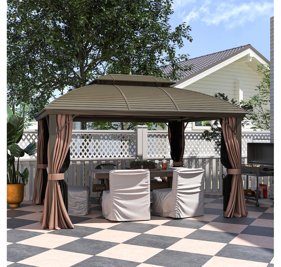 Image 988376_ALTMORE1.jpg, Product 988-376 / Price $1,289.99, Outsunny 10' x 12' Metal Roof Hardtop Gazebo w/ Curtains & Netting, Coffee from Outsunny on TSC.ca's Home & Garden department