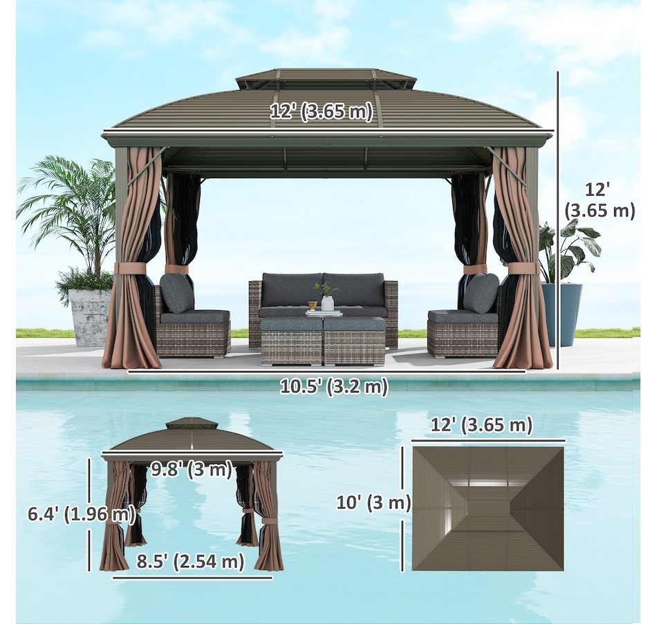 Image 988376_ALTMORE2.jpg, Product 988-376 / Price $1,289.99, Outsunny 10' x 12' Metal Roof Hardtop Gazebo w/ Curtains & Netting, Coffee from Outsunny on TSC.ca's Home & Garden department