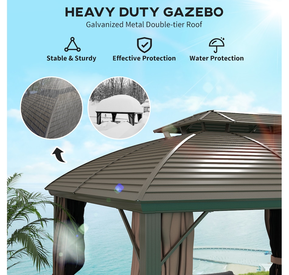 Image 988376_ALTMORE3.jpg, Product 988-376 / Price $1,289.99, Outsunny 10' x 12' Metal Roof Hardtop Gazebo w/ Curtains & Netting, Coffee from Outsunny on TSC.ca's Home & Garden department