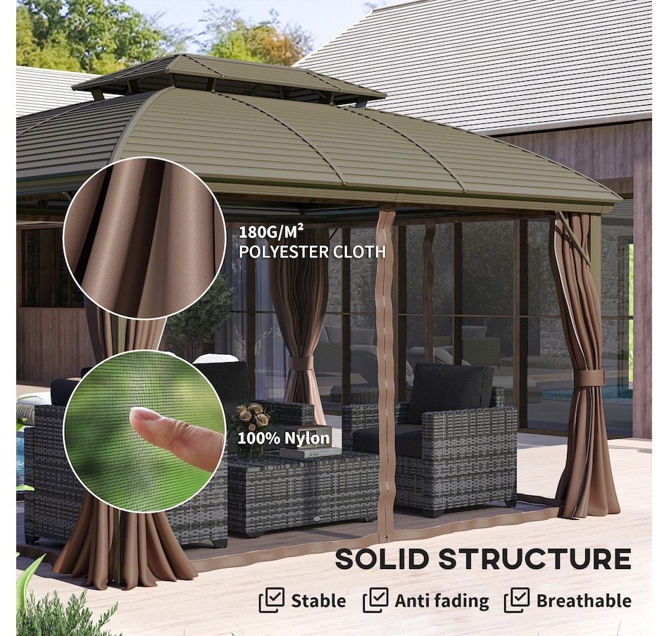 Image 988376_ALTMORE4.jpg, Product 988-376 / Price $1,289.99, Outsunny 10' x 12' Metal Roof Hardtop Gazebo w/ Curtains & Netting, Coffee from Outsunny on TSC.ca's Home & Garden department