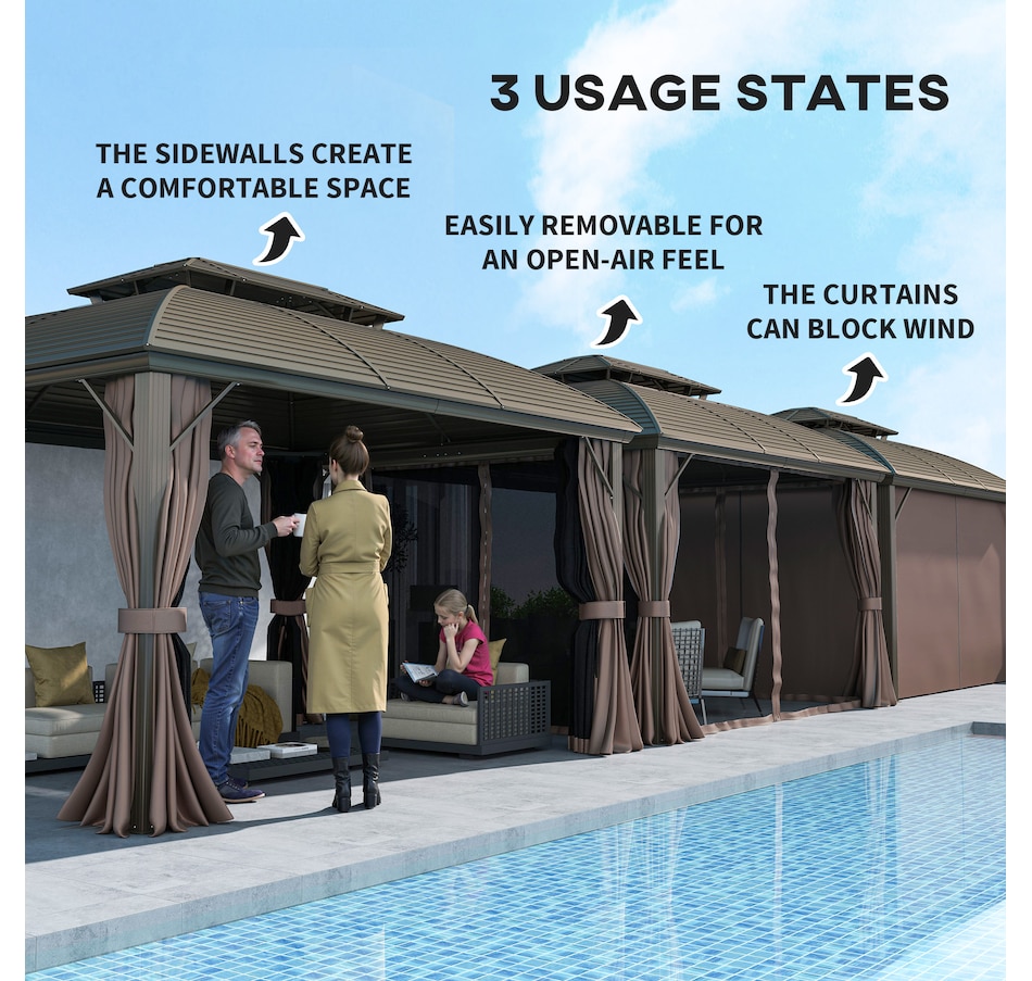 Image 988376_ALTMORE7.jpg, Product 988-376 / Price $1,289.99, Outsunny 10' x 12' Metal Roof Hardtop Gazebo w/ Curtains & Netting, Coffee from Outsunny on TSC.ca's Home & Garden department