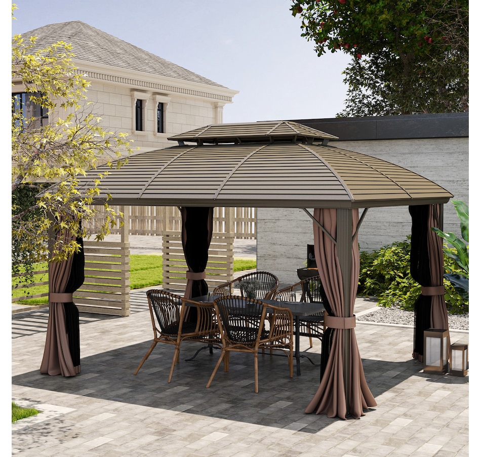 Image 988376_ALTMORE8.jpg, Product 988-376 / Price $1,289.99, Outsunny 10' x 12' Metal Roof Hardtop Gazebo w/ Curtains & Netting, Coffee from Outsunny on TSC.ca's Home & Garden department