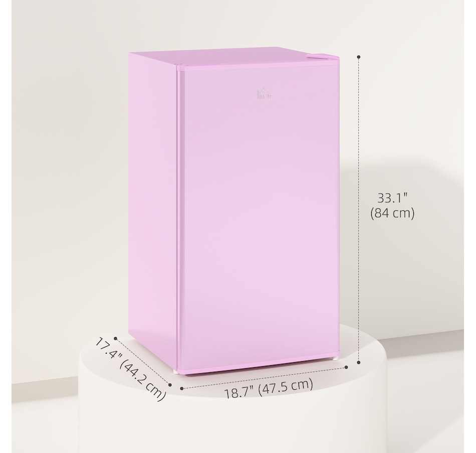 Image 988407_ALTMORE2.jpg, Product 988-407 / Price $254.99, HOMCOM Mini Fridge with Freezer Thermostat Reversible Door, Pink from HOMCOM on TSC.ca's Kitchen department