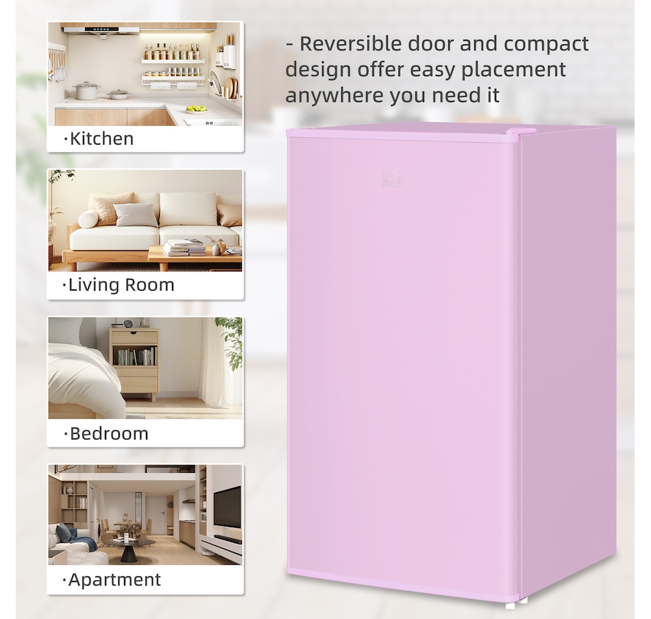 Image 988407_ALTMORE8.jpg, Product 988-407 / Price $254.99, HOMCOM Mini Fridge with Freezer Thermostat Reversible Door, Pink from HOMCOM on TSC.ca's Kitchen department