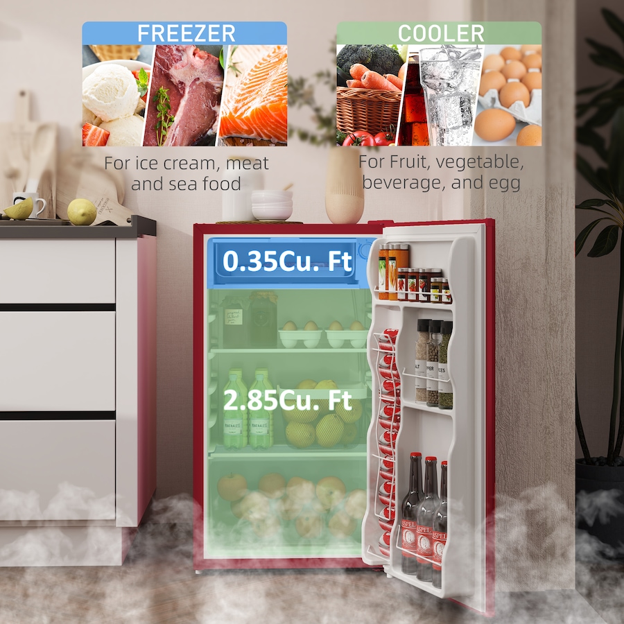 Image 988412_ALTMORE3.jpg, Product 988-412 / Price $249.99, HOMCOM Mini Fridge with Freezer Thermostat Reversible Door, Red from HOMCOM on TSC.ca's Kitchen department