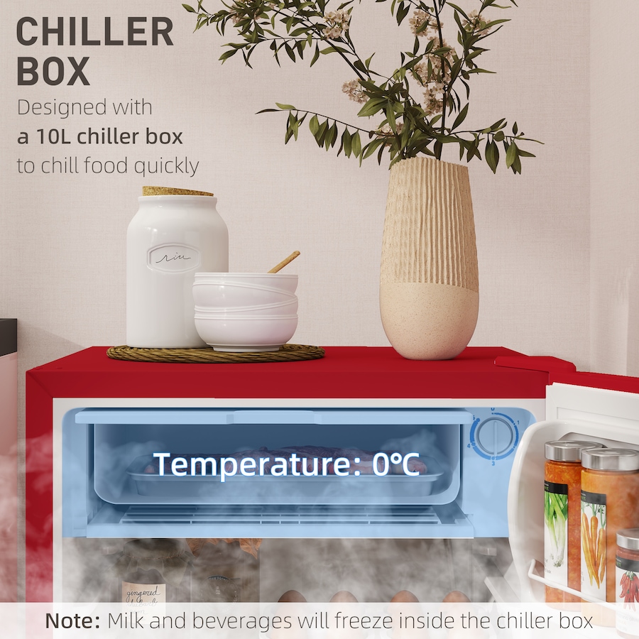 Image 988412_ALTMORE4.jpg, Product 988-412 / Price $249.99, HOMCOM Mini Fridge with Freezer Thermostat Reversible Door, Red from HOMCOM on TSC.ca's Kitchen department