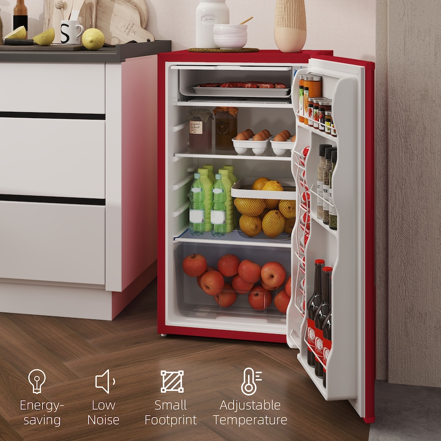 Image 988412_ALTMORE7.jpg, Product 988-412 / Price $249.99, HOMCOM Mini Fridge with Freezer Thermostat Reversible Door, Red from HOMCOM on TSC.ca's Kitchen department