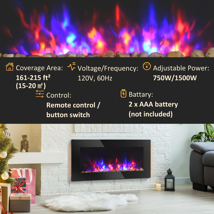 Image 988475_ALTMORE23.jpg, Product 988-475 / Price $169.99 - $199.99, HOMCOM 1500W Electric Fireplace Heater Wall Mounted W/ RC, LED Flame, 7 Color from HOMCOM on TSC.ca's Home & Garden department