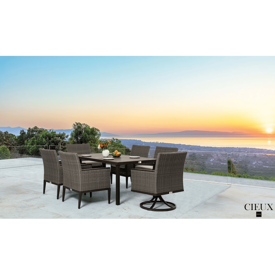 Image 988499_ALTMORE1.png, Product 988-499 / Price $3,569.99, CIEUX Loire Outdoor Patio Aluminum Metal 7 Piece Dining Table Set with 4 Arm Chairs, 2 Swivel Arm Chairs and Sunbrella Cast Silver Cushions from CIEUX on TSC.ca's Home & Garden department