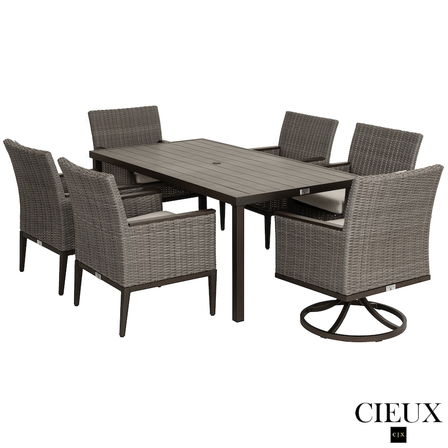 Image 988499_ALTMORE2.png, Product 988-499 / Price $3,569.99, CIEUX Loire Outdoor Patio Aluminum Metal 7 Piece Dining Table Set with 4 Arm Chairs, 2 Swivel Arm Chairs and Sunbrella Cast Silver Cushions from CIEUX on TSC.ca's Home & Garden department