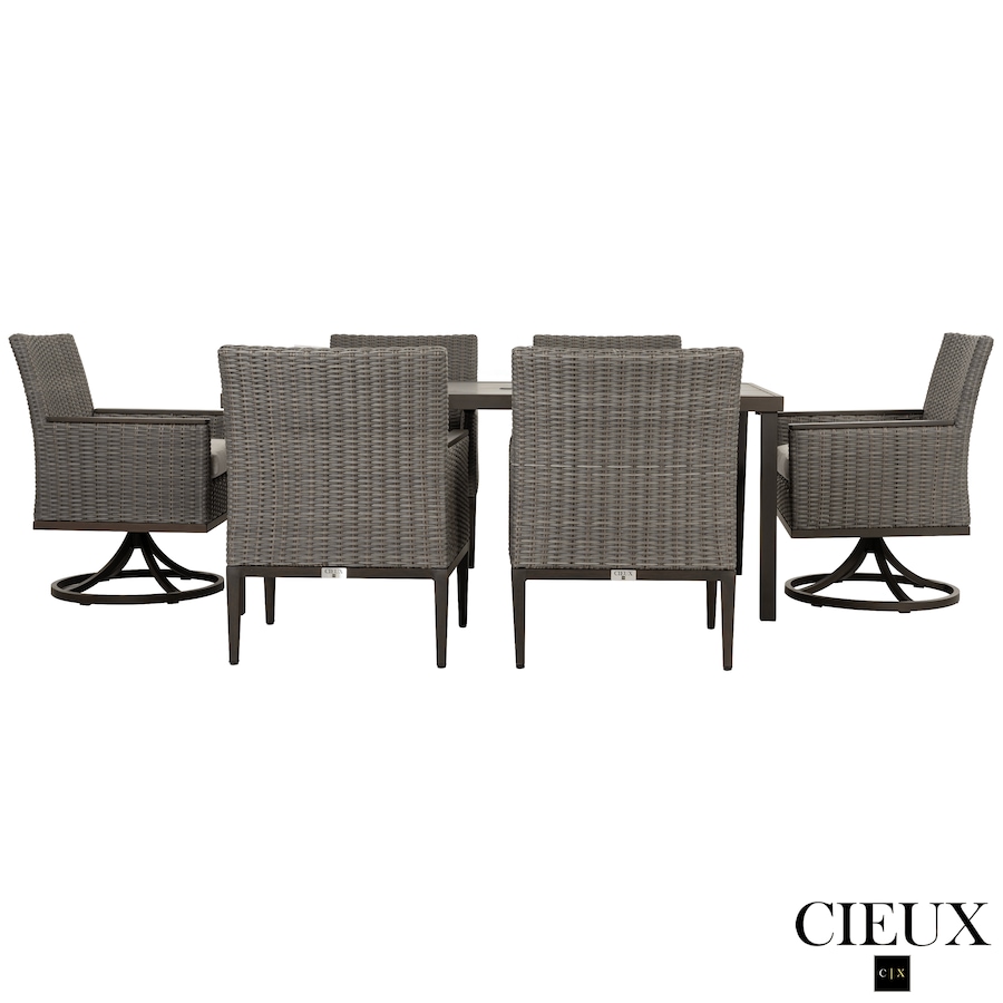 Image 988499_ALTMORE3.png, Product 988-499 / Price $3,569.99, CIEUX Loire Outdoor Patio Aluminum Metal 7 Piece Dining Table Set with 4 Arm Chairs, 2 Swivel Arm Chairs and Sunbrella Cast Silver Cushions from CIEUX on TSC.ca's Home & Garden department