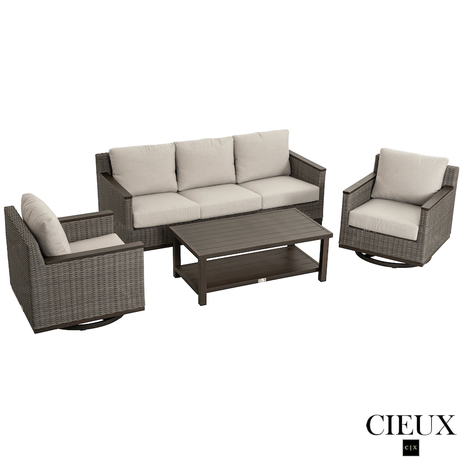 Image 988500_ALTMORE2.png, Product 988-500 / Price $3,569.99, CIEUX Loire Outdoor Patio Aluminum Metal Sofa Conversation Set with Swivel Club Chairs and Sunbrella Cast Silver Cushions from CIEUX on TSC.ca's Home & Garden department