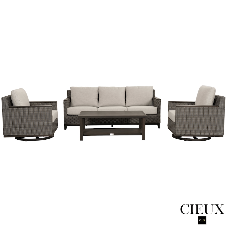 Image 988500_ALTMORE3.png, Product 988-500 / Price $3,569.99, CIEUX Loire Outdoor Patio Aluminum Metal Sofa Conversation Set with Swivel Club Chairs and Sunbrella Cast Silver Cushions from CIEUX on TSC.ca's Home & Garden department