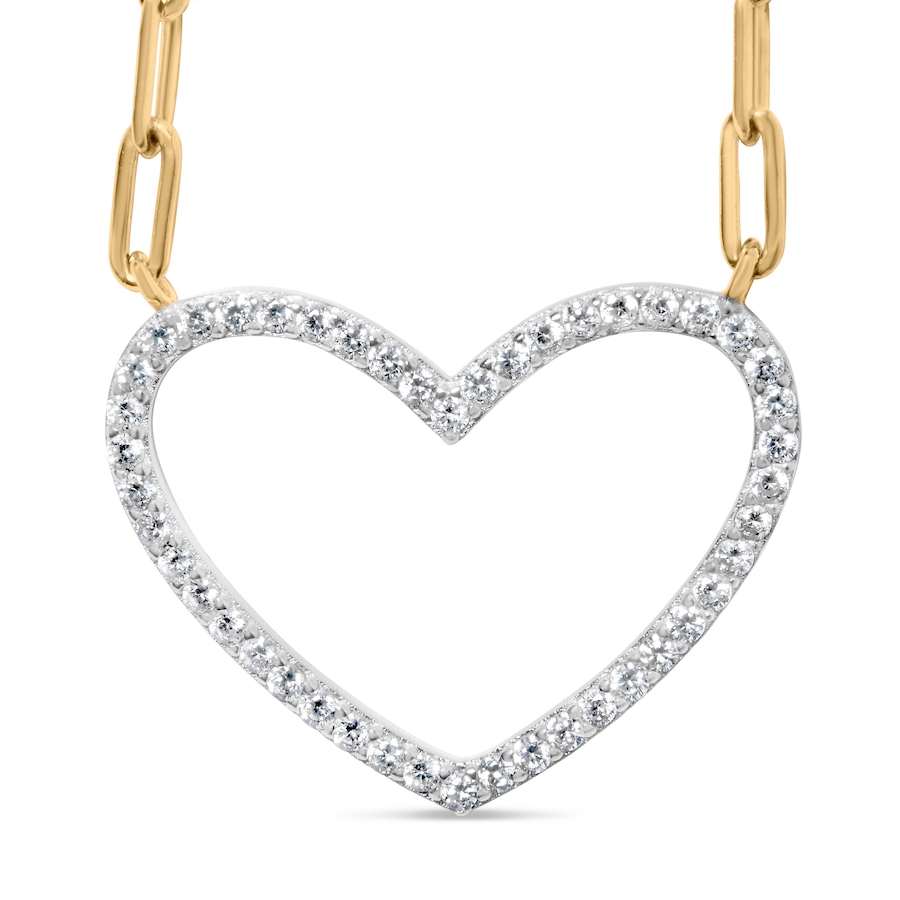 Image 990371.jpg, Product 990-371 / Price $1,381.00, 14K Yellow Gold Plated .925 Sterling Silver 1/4 Cttw Diamond Open Heart with Paperclip Chain Pendant Necklace (I-J Color, I2-I3 Clarity) - 18" Inches from Haus of Brilliance on TSC.ca's Jewellery department