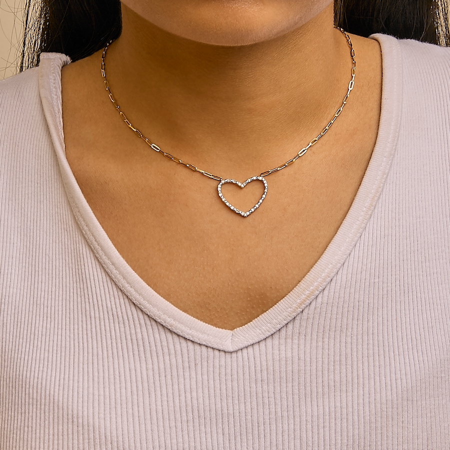 Image 990371_ALTMORE3.jpg, Product 990-371 / Price $1,381.00, 14K Yellow Gold Plated .925 Sterling Silver 1/4 Cttw Diamond Open Heart with Paperclip Chain Pendant Necklace (I-J Color, I2-I3 Clarity) - 18" Inches from Haus of Brilliance on TSC.ca's Jewellery department