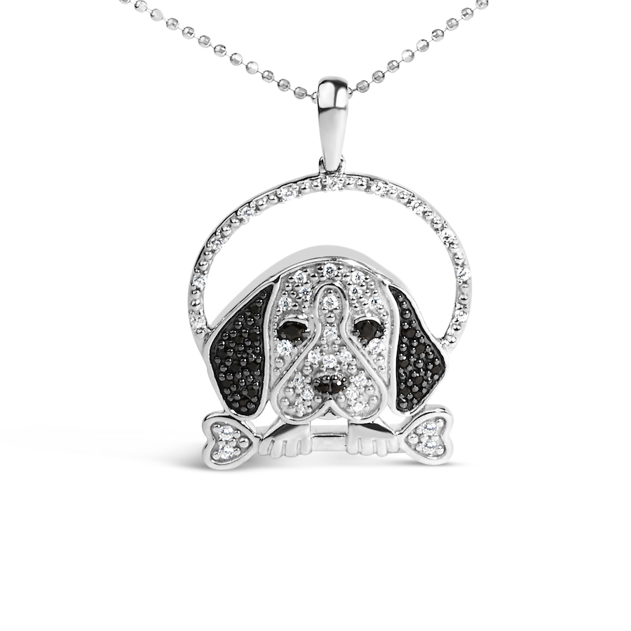 Image 990373.jpg, Product 990-373 / Price $1,089.00, .925 Sterling Silver 1/4 Cttw White and Black Diamond Beagle Dog and Bone Pendant Necklace (I-J Color, I2-I3 Clarity) - 18" Inches from Haus of Brilliance on TSC.ca's Jewellery department