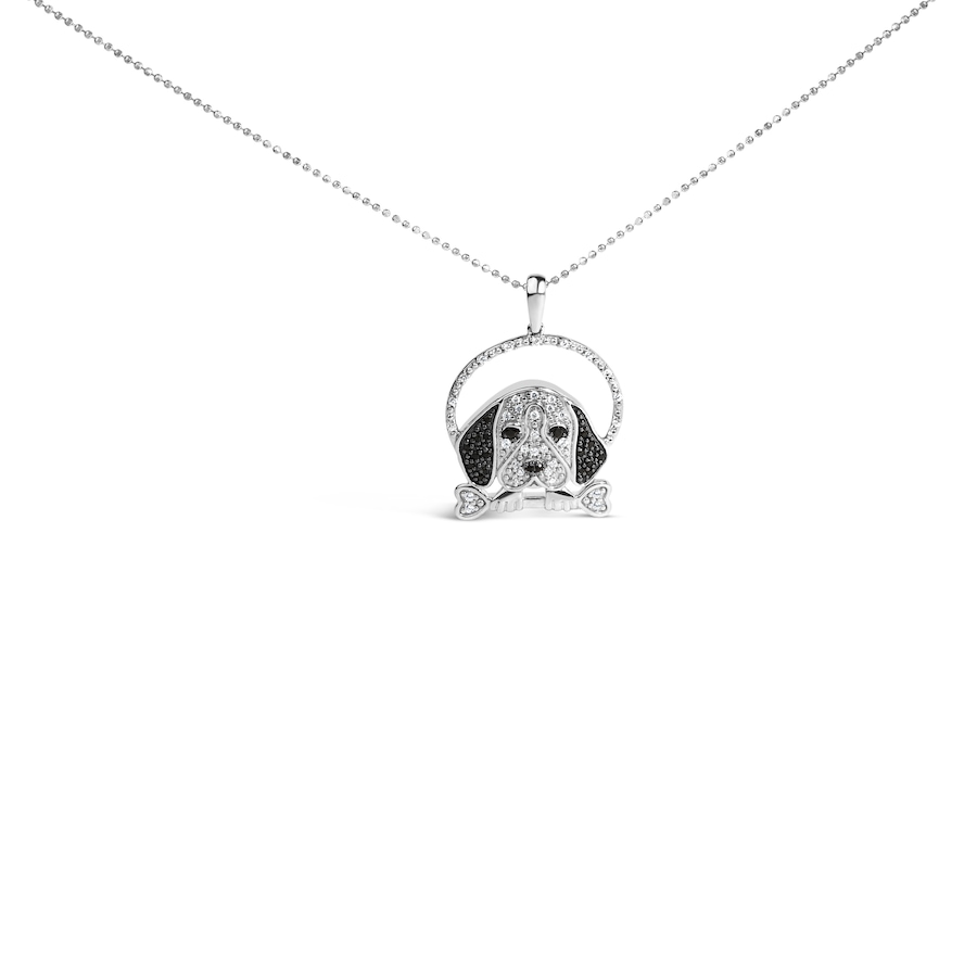 Image 990373_ALTMORE1.jpg, Product 990-373 / Price $1,089.00, .925 Sterling Silver 1/4 Cttw White and Black Diamond Beagle Dog and Bone Pendant Necklace (I-J Color, I2-I3 Clarity) - 18" Inches from Haus of Brilliance on TSC.ca's Jewellery department