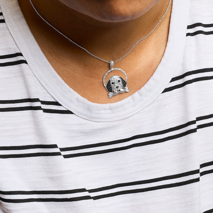 Image 990373_ALTMORE4.jpg, Product 990-373 / Price $1,089.00, .925 Sterling Silver 1/4 Cttw White and Black Diamond Beagle Dog and Bone Pendant Necklace (I-J Color, I2-I3 Clarity) - 18" Inches from Haus of Brilliance on TSC.ca's Jewellery department