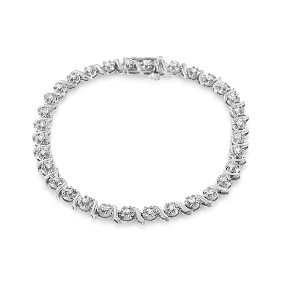 Image 990388.jpg, Product 990-388 / Price $1,089.00, .925 Sterling Silver 1.0 Cttw Diamond Spiral Wave Curved-Link 7" Tennis Bracelet (I-J Color, I3 Clarity) from Haus of Brilliance on TSC.ca's Jewellery department