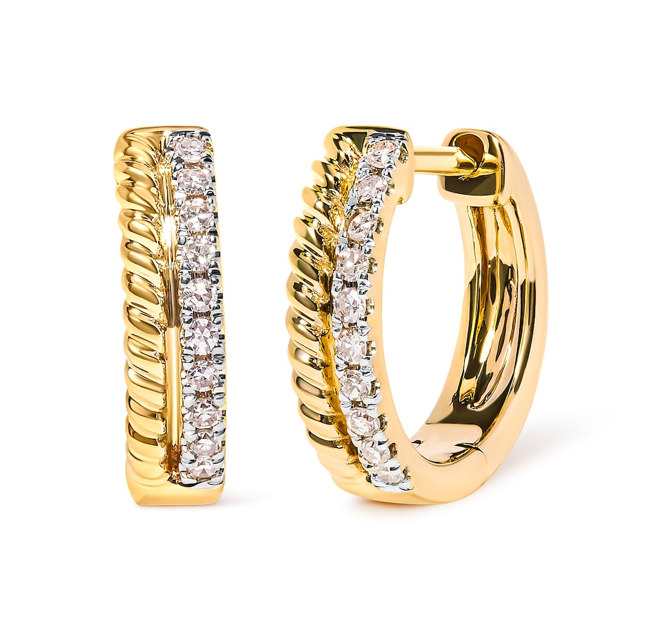 Image 990408_ALTMORE1.jpg, Product 990-408 / Price $1,448.00, 10K Yellow Gold 1/10 Cttw Diamond and Rope Twist Huggy Hoop Earrings (H-I Color, I1-I2 Clarity) from Haus of Brilliance on TSC.ca's Jewellery department