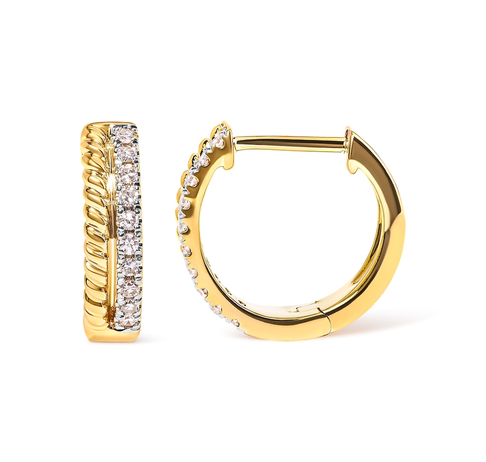Image 990408_ALTMORE2.jpg, Product 990-408 / Price $1,448.00, 10K Yellow Gold 1/10 Cttw Diamond and Rope Twist Huggy Hoop Earrings (H-I Color, I1-I2 Clarity) from Haus of Brilliance on TSC.ca's Jewellery department