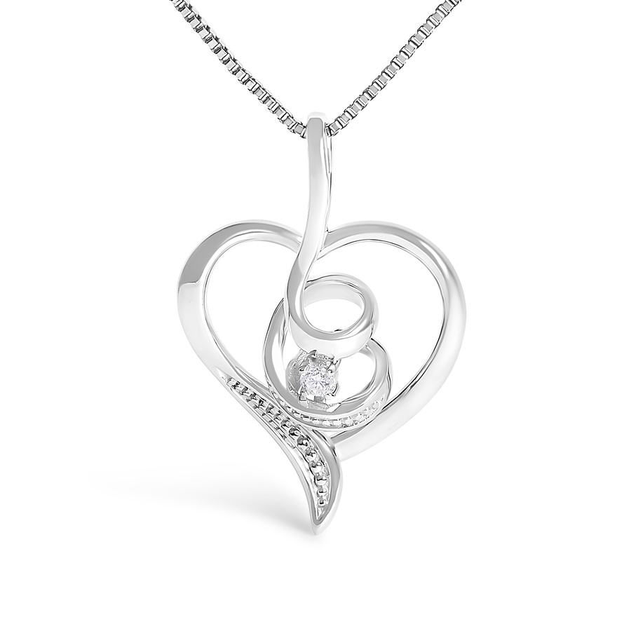 Image 990411_ALTMORE1.jpg, Product 990-411 / Price $1,247.00, Espira 10K White Gold .03 Cttw Diamond-Accented Round-Cut Diamond Swirl Open Heart 18" Pendant Necklace (I-J Color, I2-I3 Clarity) from Haus of Brilliance on TSC.ca's Jewellery department