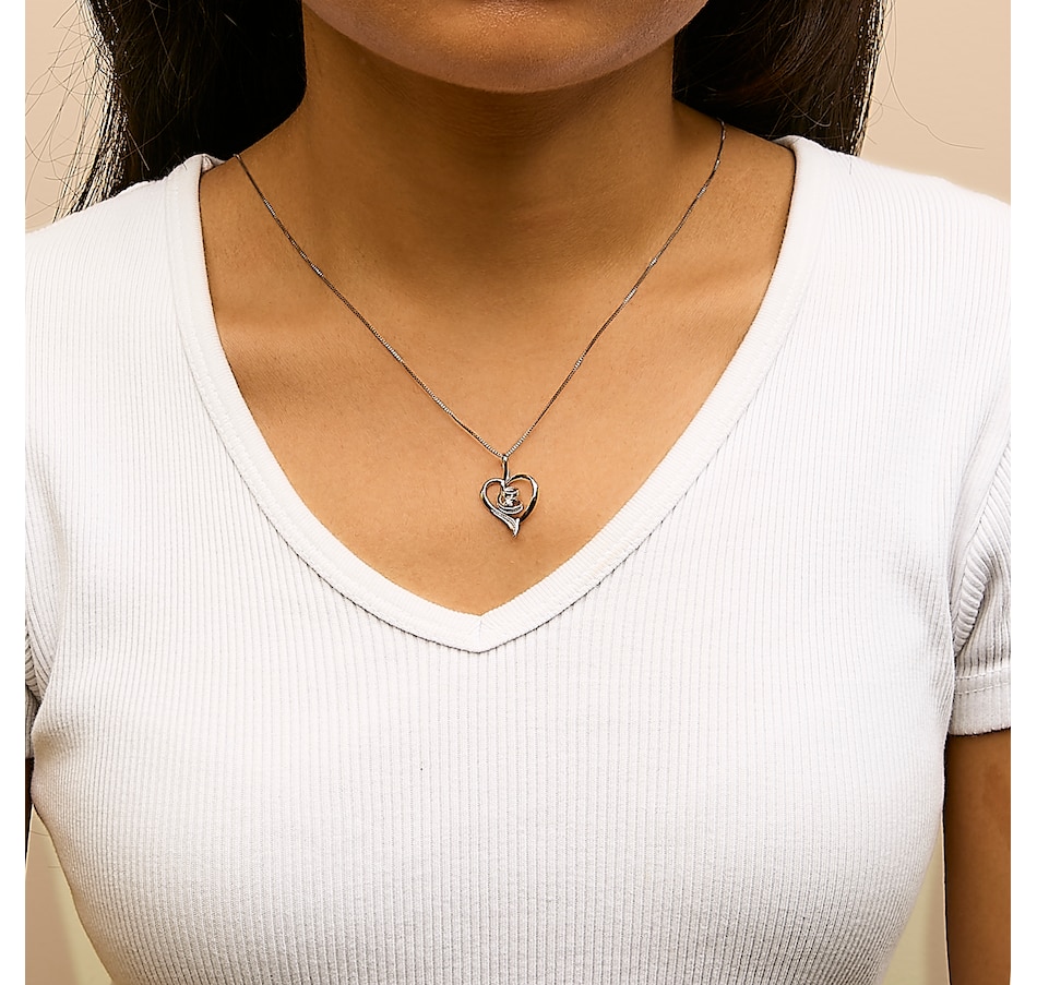Image 990411_ALTMORE2.jpg, Product 990-411 / Price $671.00, Espira 10K White Gold .03 Cttw Diamond-Accented Round-Cut Diamond Swirl Open Heart 18" Pendant Necklace (I-J Color, I2-I3 Clarity) from Haus of Brilliance on TSC.ca's Jewellery department