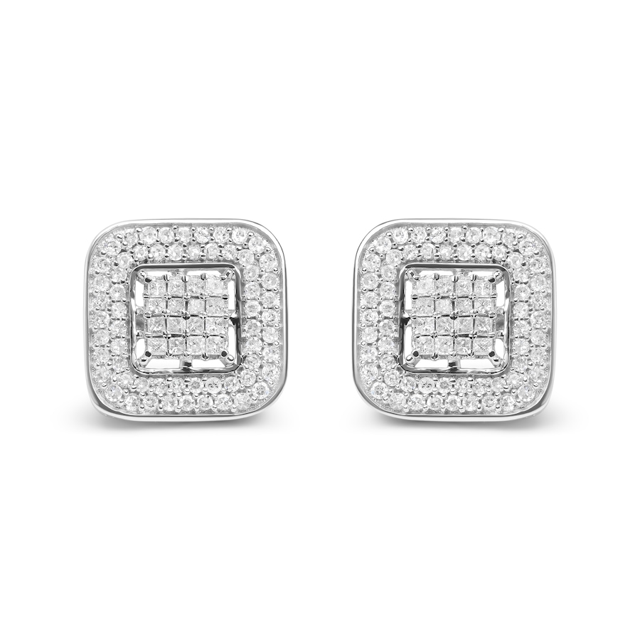 Image 990414.jpg, Product 990-414 / Price $3,300.00, 10K White Gold 1.0 Cttw Round and Princess Cut Diamond Composite Open Halo Stud Earrings (H-I Color, SI1-SI2 Clarity) from Haus of Brilliance on TSC.ca's Jewellery department