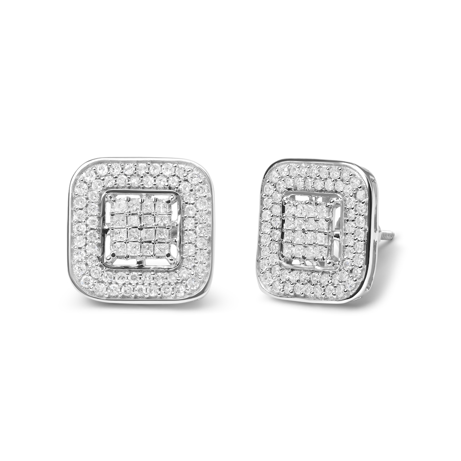 Image 990414_ALTMORE1.jpg, Product 990-414 / Price $3,300.00, 10K White Gold 1.0 Cttw Round and Princess Cut Diamond Composite Open Halo Stud Earrings (H-I Color, SI1-SI2 Clarity) from Haus of Brilliance on TSC.ca's Jewellery department