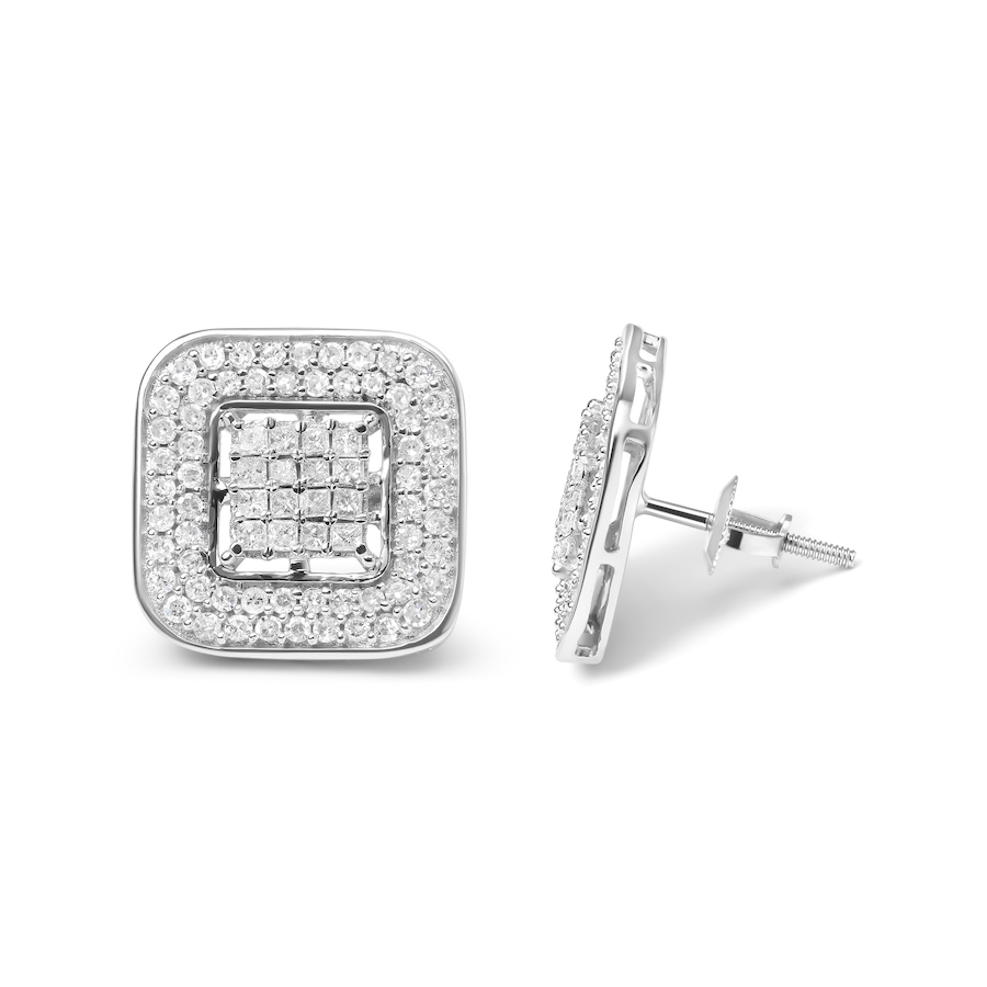 Image 990414_ALTMORE2.jpg, Product 990-414 / Price $3,300.00, 10K White Gold 1.0 Cttw Round and Princess Cut Diamond Composite Open Halo Stud Earrings (H-I Color, SI1-SI2 Clarity) from Haus of Brilliance on TSC.ca's Jewellery department