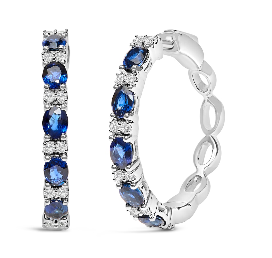 Image 990421.jpg, Product 990-421 / Price $16,380.00, 14K White Gold 4x3mm Oval Blue Sapphire and 1/4 Cttw Diamond Alternating Hoop Earring (I-J Color, SI2-I1 Clarity) from Haus of Brilliance on TSC.ca's Jewellery department