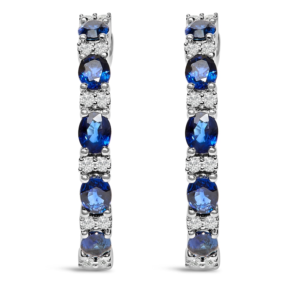 Image 990421_ALTMORE1.jpg, Product 990-421 / Price $16,380.00, 14K White Gold 4x3mm Oval Blue Sapphire and 1/4 Cttw Diamond Alternating Hoop Earring (I-J Color, SI2-I1 Clarity) from Haus of Brilliance on TSC.ca's Jewellery department