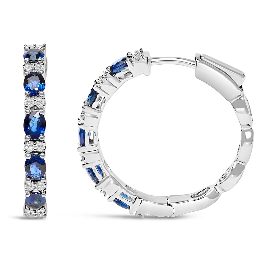 Image 990421_ALTMORE2.jpg, Product 990-421 / Price $16,380.00, 14K White Gold 4x3mm Oval Blue Sapphire and 1/4 Cttw Diamond Alternating Hoop Earring (I-J Color, SI2-I1 Clarity) from Haus of Brilliance on TSC.ca's Jewellery department
